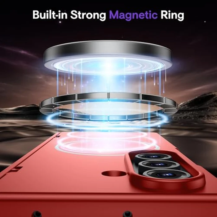 Maxdara for Galaxy Z Fold 7 Magnetic Case, with Belt Clip Holster & Hinge Protection & Compatible with Magsafe & Tempered Glass Screen Protector Magnet Hard Cover for Samsung Z Fold 7 - Red by Maxdara - Image 4