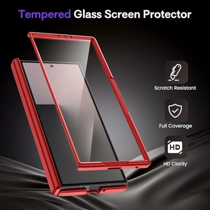 Maxdara for Galaxy Z Fold 7 Magnetic Case, with Belt Clip Holster & Hinge Protection & Compatible with Magsafe & Tempered Glass Screen Protector Magnet Hard Cover for Samsung Z Fold 7 - Red by Maxdara - Image 8