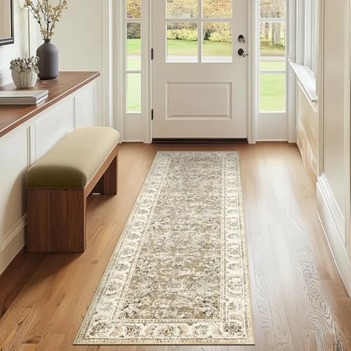 JINCHAN Area Rug 2x6 Runner Rug Taupe Rug Kitchen Vintage Rug Hallway Floral Print Floor Cover Indoor Thin Rug Foldable Mat Retro Accent Rug Bathroom Living Room Bedroom Office Farmhouse by jinchan - Used - Like New condition - CA$26.60