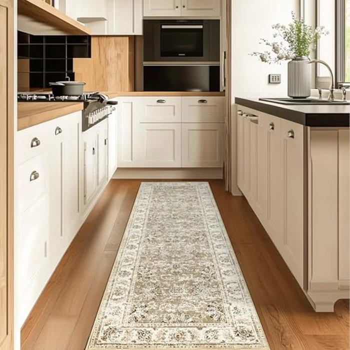 JINCHAN Area Rug 2x6 Runner Rug Taupe Rug Kitchen Vintage Rug Hallway Floral Print Floor Cover Indoor Thin Rug Foldable Mat Retro Accent Rug Bathroom Living Room Bedroom Office Farmhouse by jinchan - Image 2