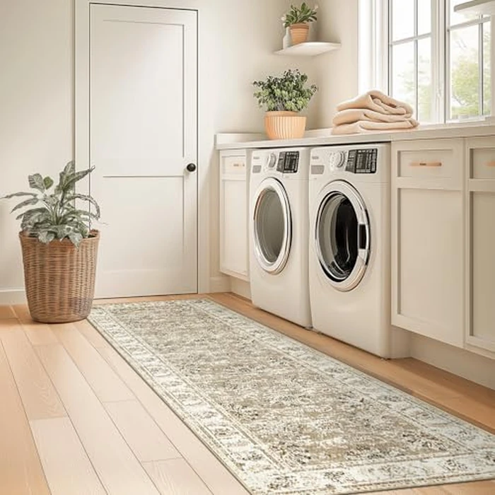 JINCHAN Area Rug 2x6 Runner Rug Taupe Rug Kitchen Vintage Rug Hallway Floral Print Floor Cover Indoor Thin Rug Foldable Mat Retro Accent Rug Bathroom Living Room Bedroom Office Farmhouse by jinchan - Image 3