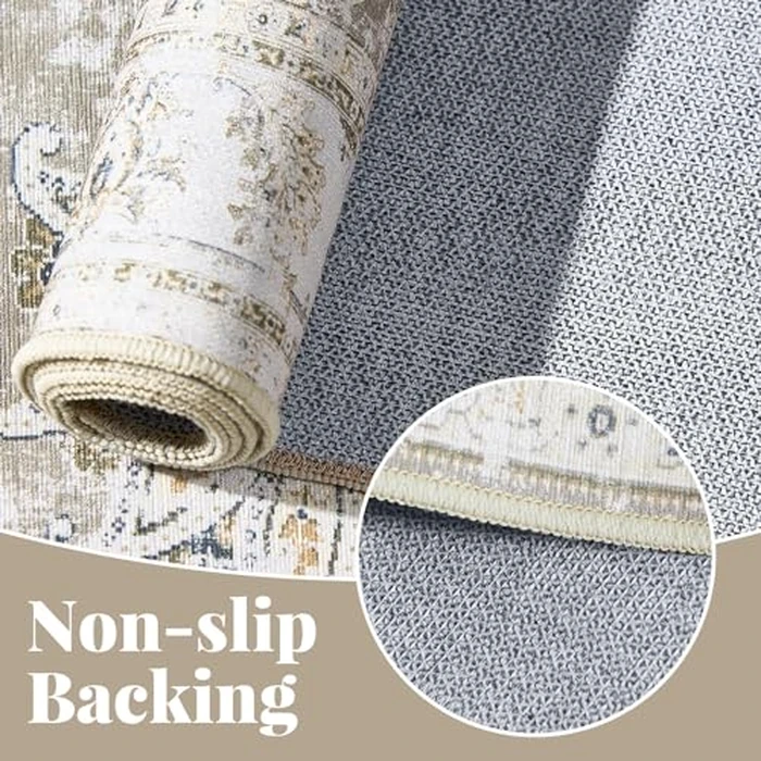 JINCHAN Area Rug 2x6 Runner Rug Taupe Rug Kitchen Vintage Rug Hallway Floral Print Floor Cover Indoor Thin Rug Foldable Mat Retro Accent Rug Bathroom Living Room Bedroom Office Farmhouse by jinchan - Image 5