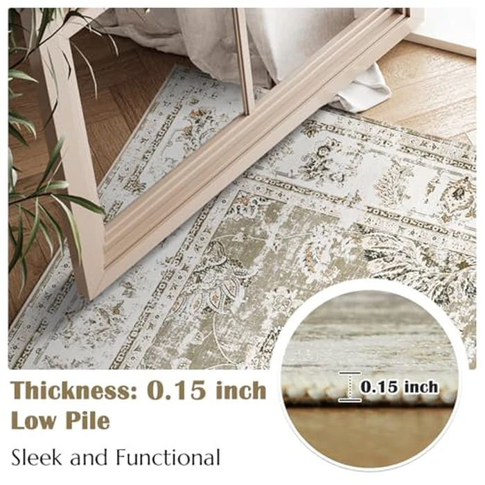 JINCHAN Area Rug 2x6 Runner Rug Taupe Rug Kitchen Vintage Rug Hallway Floral Print Floor Cover Indoor Thin Rug Foldable Mat Retro Accent Rug Bathroom Living Room Bedroom Office Farmhouse by jinchan - Image 6