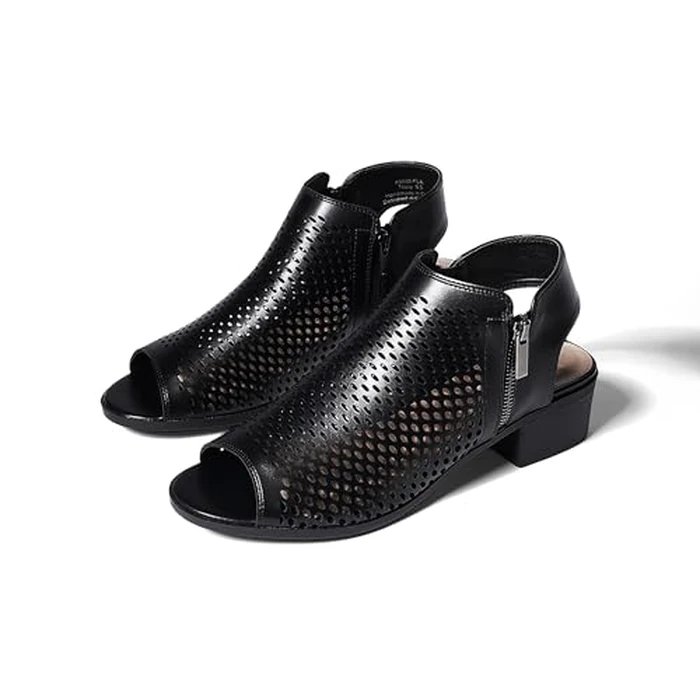 J. Adams Tracy Perforated Flat Bootie - Casual Open Toe Low Heel - Cut Out Shoe, Black Pu, 5.5 by J. Adams - Used - Like New condition - US$22.69