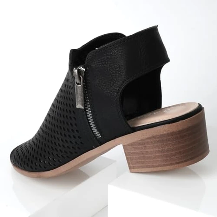 J. Adams Tracy Perforated Flat Bootie - Casual Open Toe Low Heel - Cut Out Shoe, Black Pu, 5.5 by J. Adams - Image 6