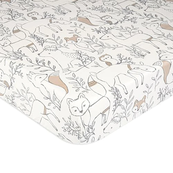 Crane Baby Soft Cotton Crib Mattress Sheet, Unisex Fitted Sheet for Crib & Toddler Beds 28" w x 52" h x 9" d - Ezra, Woodland Animal by Crane Baby - Image 1