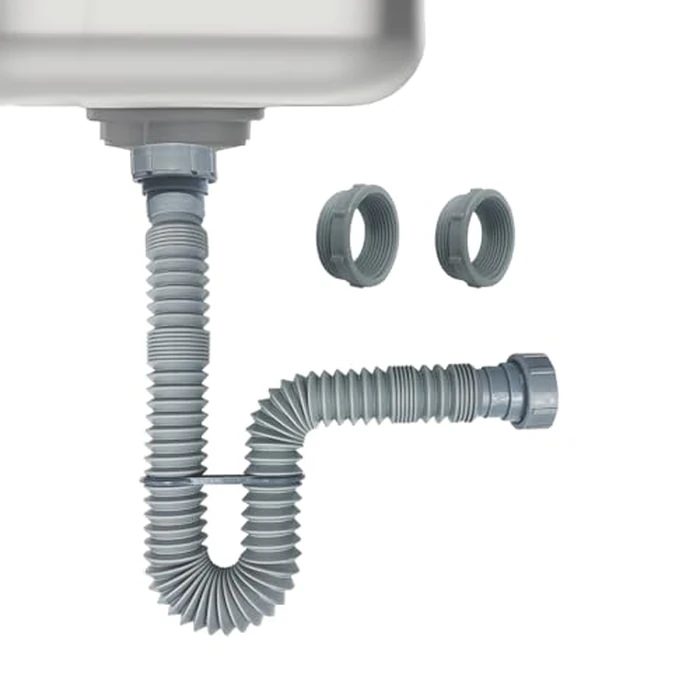 1-1/2 Inch Flexible Sink Drain Pipe, Scalable 13-33.5 Inch P Trap Pipe, Kitchen Sink Drain Kit，Bathroom Sink Drain, Contains 1-1/4 Inch Adapter (Gray) by Generic - Used - Acceptable condition - CA$14.22