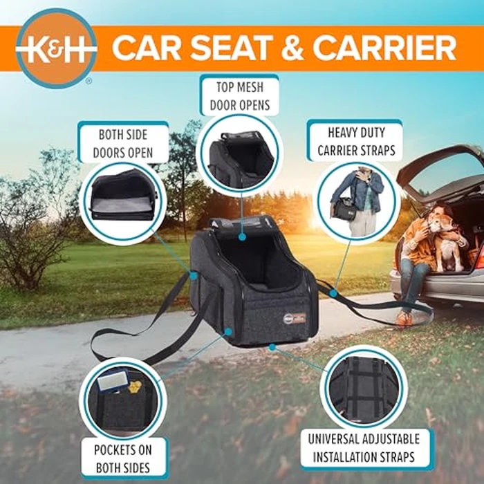 K&H Pet Products Center Console Dog Car Seat for Small Dogs & Cats, Secure Armrest Booster Pet Carrier with Safety Tether, Zippered Enclosure, 2 Pockets, Washable Plush Pad, for Pets Under 8 lbs. by K&H - Image 2