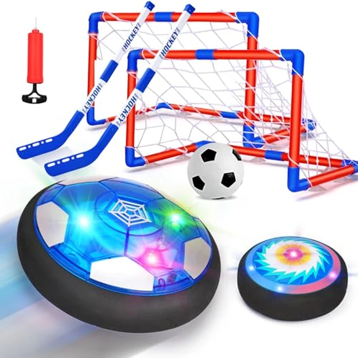 Qirptey 3 in 1 Hover Soccer Ball Toddler Hockey Set with LED Lights Indoor Toys for Kids Soccer Gift for Boys 6-8 8-12 Kids Sports Soccer Games 3 4 5 6 7 8 Year Old Boy Age 4-8 Birthday Gift by Qirptey - Used - Very Good condition - US$27.09