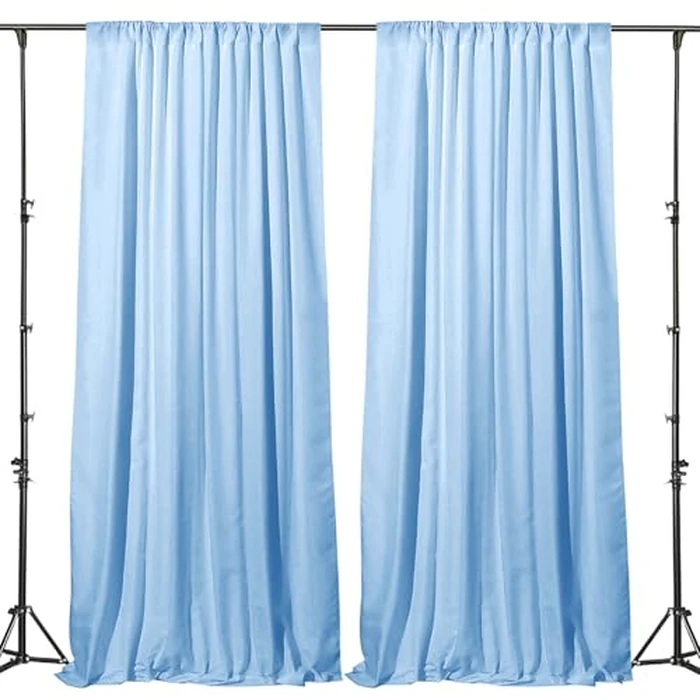 GALLETY Baby Blue Backdrop Curtain for Wedding, Photo Backdrop Curtain for Bridal Shower Decorations - 10FT x 10FT Stage Curtains for Graduation Dances,Birthday Party,Baby Themed Celebration by GALLETY - Used - Acceptable condition