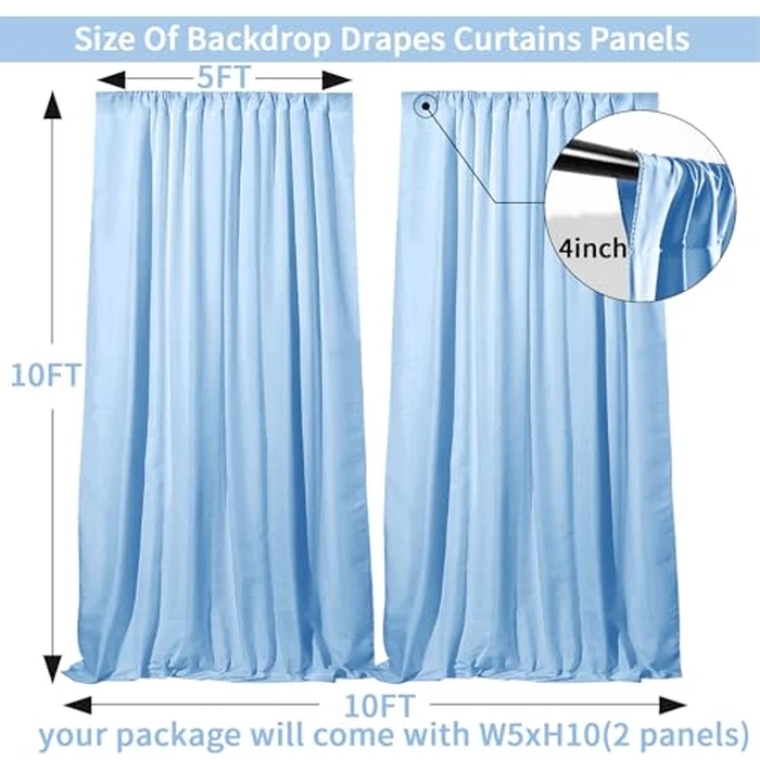 GALLETY Baby Blue Backdrop Curtain for Wedding, Photo Backdrop Curtain for Bridal Shower Decorations - 10FT x 10FT Stage Curtains for Graduation Dances,Birthday Party,Baby Themed Celebration by GALLETY - Image 2