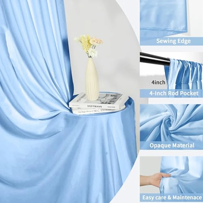GALLETY Baby Blue Backdrop Curtain for Wedding, Photo Backdrop Curtain for Bridal Shower Decorations - 10FT x 10FT Stage Curtains for Graduation Dances,Birthday Party,Baby Themed Celebration by GALLETY - Image 3