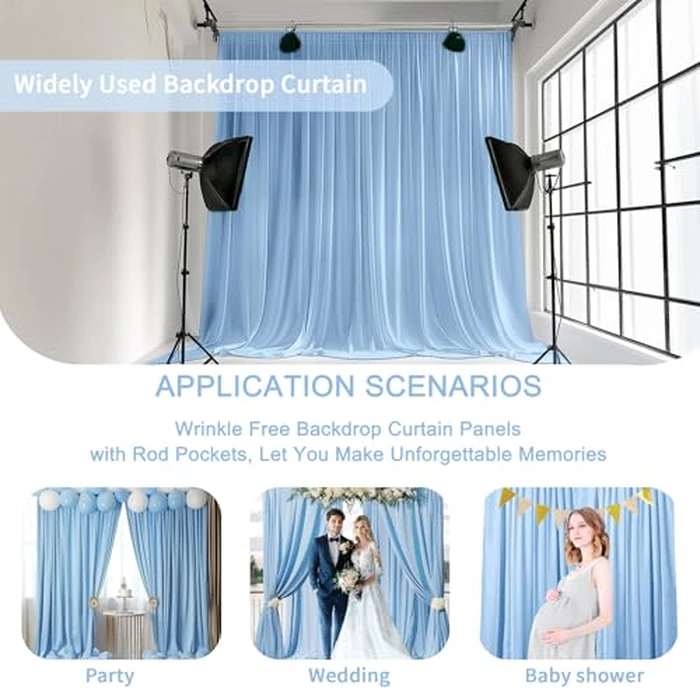 GALLETY Baby Blue Backdrop Curtain for Wedding, Photo Backdrop Curtain for Bridal Shower Decorations - 10FT x 10FT Stage Curtains for Graduation Dances,Birthday Party,Baby Themed Celebration by GALLETY - Image 4