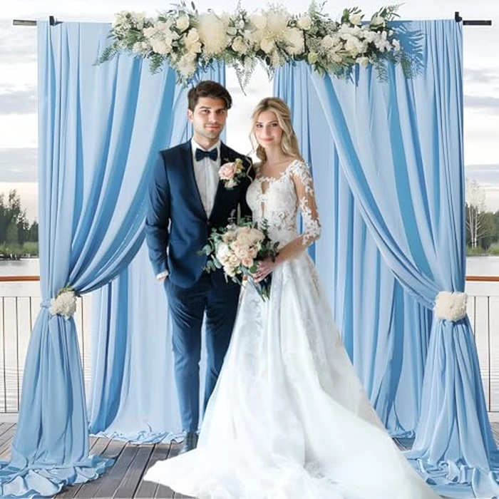GALLETY Baby Blue Backdrop Curtain for Wedding, Photo Backdrop Curtain for Bridal Shower Decorations - 10FT x 10FT Stage Curtains for Graduation Dances,Birthday Party,Baby Themed Celebration by GALLETY - Image 5
