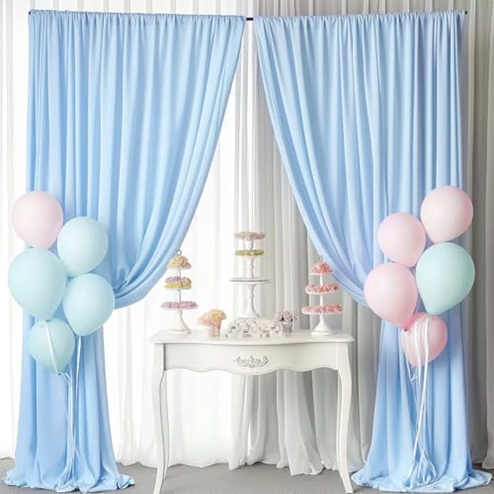 GALLETY Baby Blue Backdrop Curtain for Wedding, Photo Backdrop Curtain for Bridal Shower Decorations - 10FT x 10FT Stage Curtains for Graduation Dances,Birthday Party,Baby Themed Celebration by GALLETY - Image 6