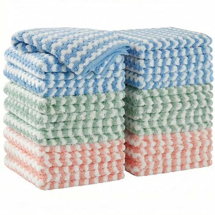 JOYMOOP 18 Pack Microfiber Cleaning Cloth, Kitchen Towels for Dish Drying Washing, Absorbent Streak Free Lint Free Rags for Cleaning, Reusable and Washable Towels - 10" x 10" by JOYMOOP - Used - Very Good condition