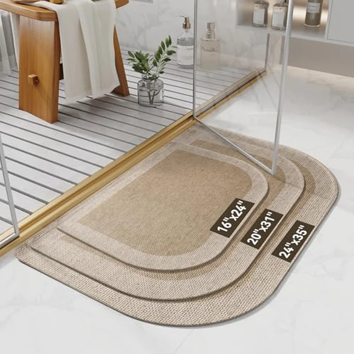Bathroom Rugs Mat 20x31, Ultra Thin Non Slip Bath Mats for Bathtub Quick Dry Absorbent Rubber Bathroom Mat Fit Under Door, Washable Half Round Bath Rugs, Beige Brown by YDKGL - Image 2