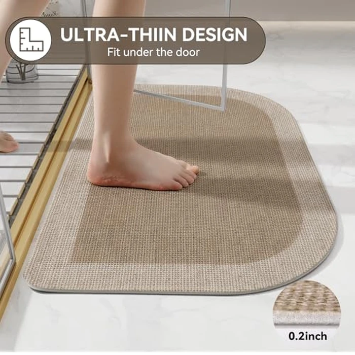 Bathroom Rugs Mat 20x31, Ultra Thin Non Slip Bath Mats for Bathtub Quick Dry Absorbent Rubber Bathroom Mat Fit Under Door, Washable Half Round Bath Rugs, Beige Brown by YDKGL - Image 3