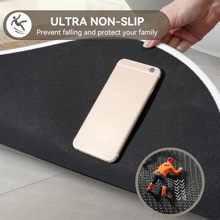 Bathroom Rugs Mat 20x31, Ultra Thin Non Slip Bath Mats for Bathtub Quick Dry Absorbent Rubber Bathroom Mat Fit Under Door, Washable Half Round Bath Rugs, Beige Brown by YDKGL - Image 5