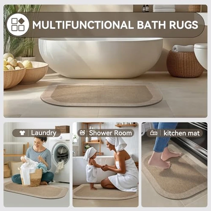 Bathroom Rugs Mat 20x31, Ultra Thin Non Slip Bath Mats for Bathtub Quick Dry Absorbent Rubber Bathroom Mat Fit Under Door, Washable Half Round Bath Rugs, Beige Brown by YDKGL - Image 7