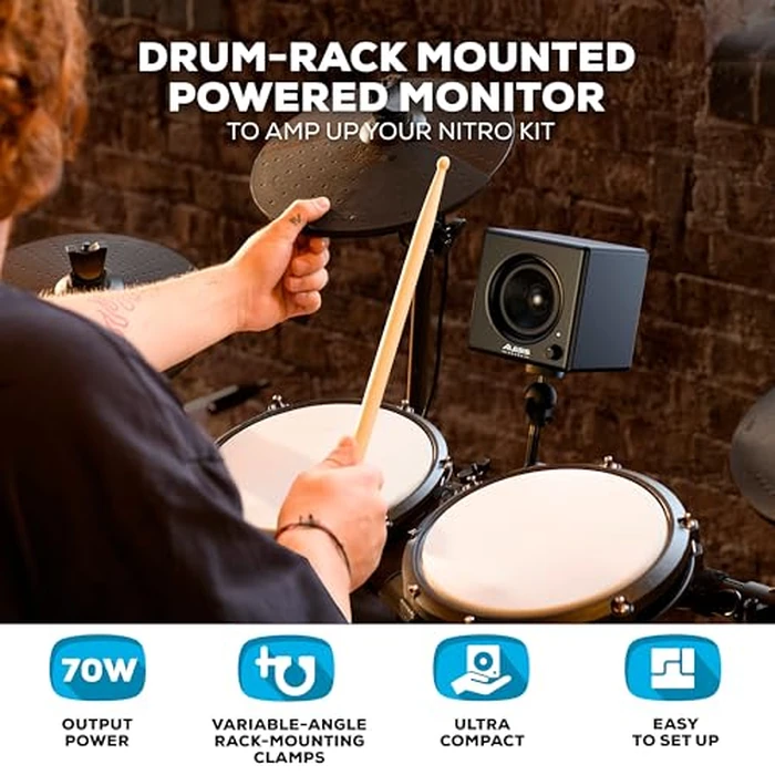 Alesis Nitro Amp 70W 3" Compact Electric Drum Monitor Speaker for Practice and Lessons, Rack-Mountable with Clamps Included by Alesis - Image 2