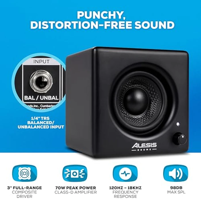 Alesis Nitro Amp 70W 3" Compact Electric Drum Monitor Speaker for Practice and Lessons, Rack-Mountable with Clamps Included by Alesis - Image 3