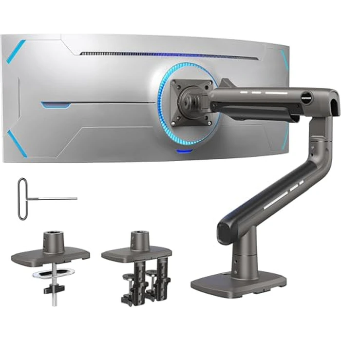 HUANUO TitanLift Heavy Duty Monitor Arm for Screens up to 49", Holds 44 lbs, Aluminum Ultrawide Screen Monitor Mount, Fully Adjustable Single Gaming Desk Mount with Dual C-Clamp, Max VESA 100x100mm by HUANUO - Used - Very Good condition - US$93.09