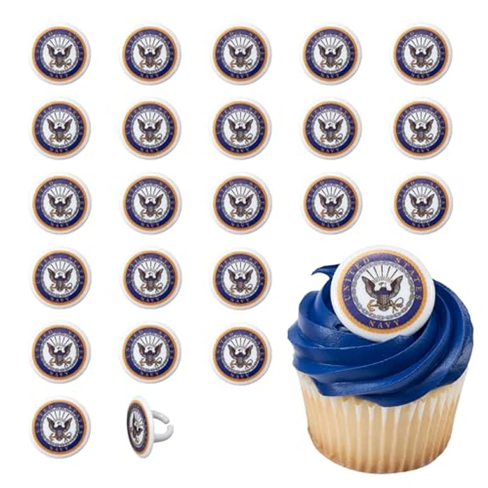 US Navy Cupcake Toppers, 24 United States Navy Official Emblem Cupcake Rings, Food Safe U.S. Military Cake Decorations - 24 Pack by DecoPac - Used - Like New condition - US$12.87