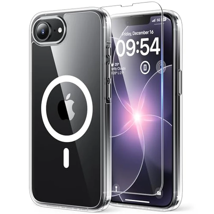 TAURI for iPhone 17e / iPhone 16e Case, Compatible with MagSafe, Anti-Yellowing with Screen Protectors, Shockproof Military-Grade Protection, Slim Magnetic Phone Case for iPhone 16 e / 17 e, Clear by TAURI - Used - Acceptable condition