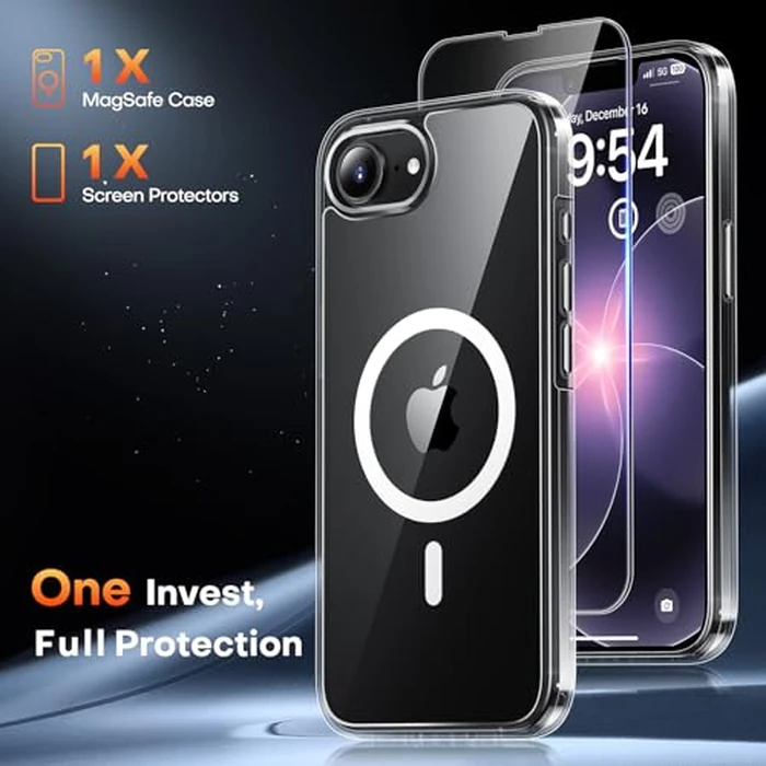 TAURI for iPhone 17e / iPhone 16e Case, Compatible with MagSafe, Anti-Yellowing with Screen Protectors, Shockproof Military-Grade Protection, Slim Magnetic Phone Case for iPhone 16 e / 17 e, Clear by TAURI - Image 4