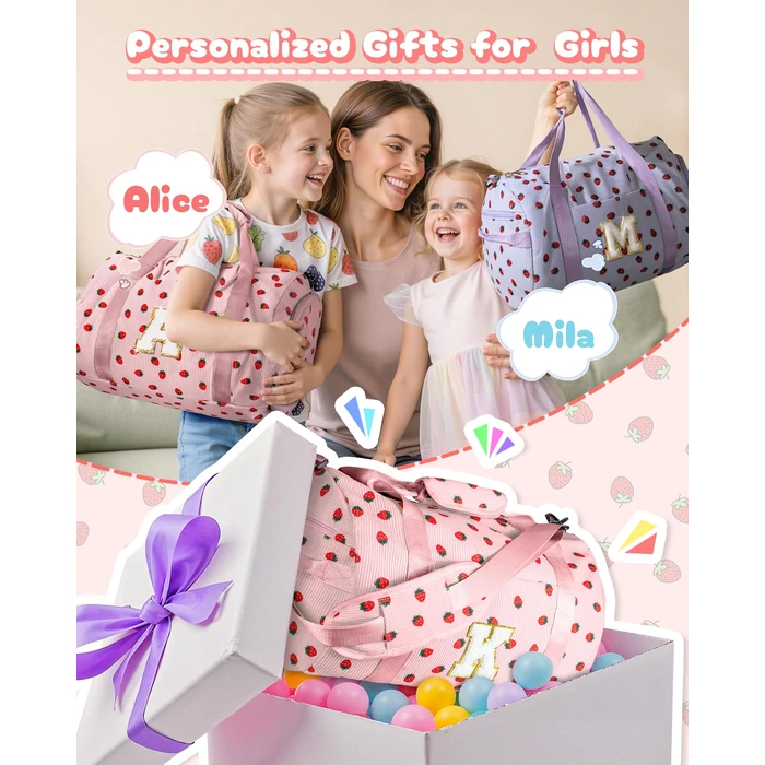 Vogewood Teenager Girl Gift Ideas, Girls Gym Bag, Kids Personalized Weekend Duffel Bags with Shoe Compartment, Initial Travel Tote with Makeup Pouch, 10 Year Old Girl Birthday Gifts (Letter M) by Vogewood - Image 2