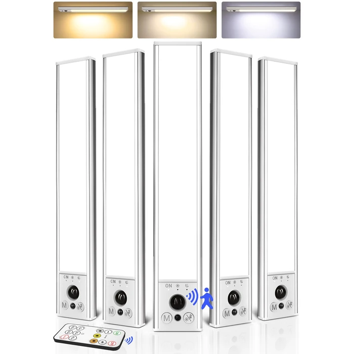 EZVALO 5-Pack Under Cabinet Lighting, 2400mAh Rechargeable Motion Sensor Light, 10inch Magnetic Closet Lights with Dimmable & 3 Color Temps, Wireless Motion Activated Lights with Remote for Kitchen by EZVALO - Used - Very Good condition