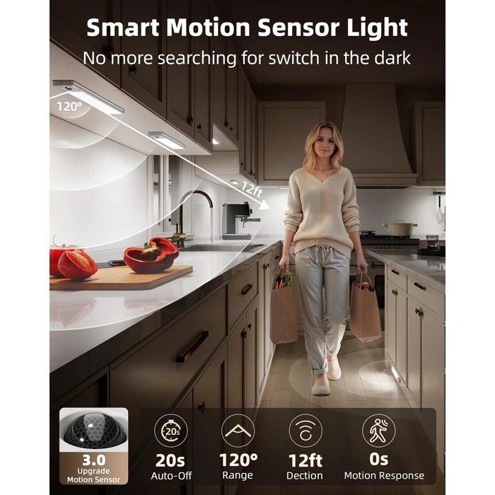 EZVALO 5-Pack Under Cabinet Lighting, 2400mAh Rechargeable Motion Sensor Light, 10inch Magnetic Closet Lights with Dimmable & 3 Color Temps, Wireless Motion Activated Lights with Remote for Kitchen by EZVALO - Image 3