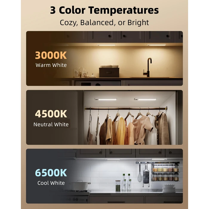 EZVALO 5-Pack Under Cabinet Lighting, 2400mAh Rechargeable Motion Sensor Light, 10inch Magnetic Closet Lights with Dimmable & 3 Color Temps, Wireless Motion Activated Lights with Remote for Kitchen by EZVALO - Image 7