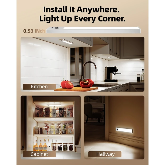 EZVALO 5-Pack Under Cabinet Lighting, 2400mAh Rechargeable Motion Sensor Light, 10inch Magnetic Closet Lights with Dimmable & 3 Color Temps, Wireless Motion Activated Lights with Remote for Kitchen by EZVALO - Image 9