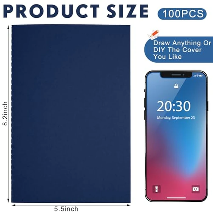 Mimorou 100 Pcs Journals Notebooks Bulk - Kraft Softcover A5 Small Notebooks 5.5 Inch x 8.3 Inch Notepads with 60 Page 30 Sheet for Writing Sketch Travel Office Supplies(Black, Navy,Lined) by Mimorou - Image 2