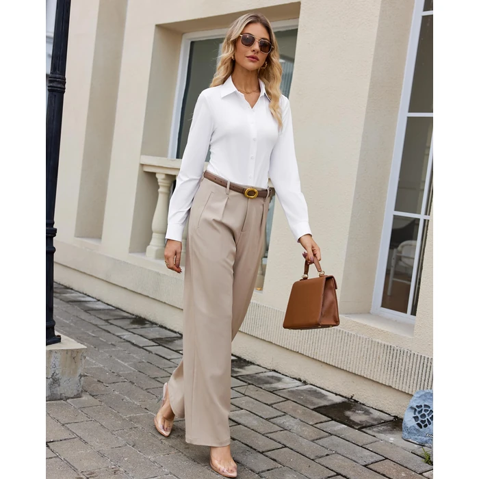 siliteelon Button Down Shirts for Women Slim Fit Stretch Long Sleeve Dress Shirt Wrinkle Resistant Office Blouse Work White S by siliteelon - Image 6