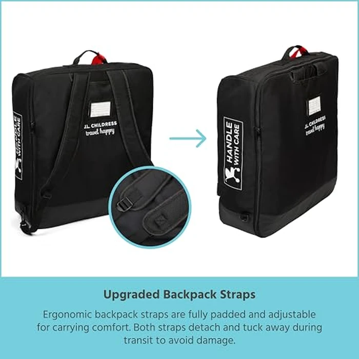 J.L. Childress Padded Compact Travel Stroller Bag for Airplane - Fits Most Compact-Fold Single Baby Strollers, AirTag Compatible, Black, Expands from 21"W x 23"H x 7"D to 21"W x 23"H x 11"D by J.L. Childress - Image 5