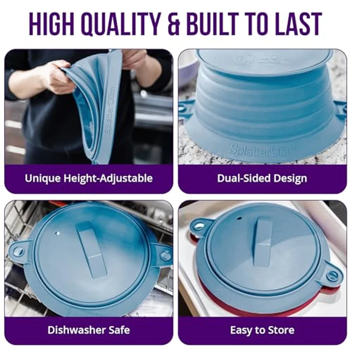 L.I.Q Silicone Splatter Guard - Fits 10 and 12 Inch Pots (25 and 30 Centimeters) - Microwave Safe and Durable SplatterDom - Includes 10” Lid - Food and Oil Splash Guard (Blue Steel, Large) by L.I.Q. - Image 4