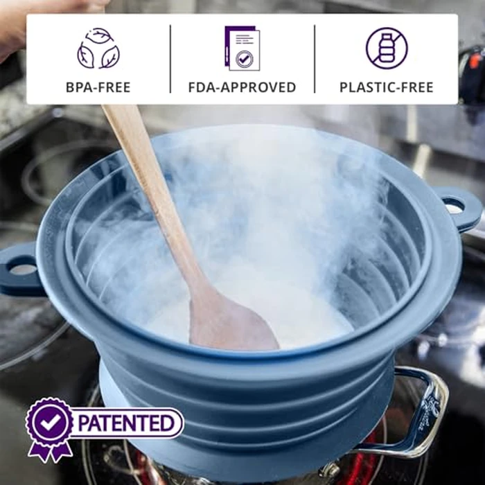 L.I.Q Silicone Splatter Guard - Fits 10 and 12 Inch Pots (25 and 30 Centimeters) - Microwave Safe and Durable SplatterDom - Includes 10” Lid - Food and Oil Splash Guard (Blue Steel, Large) by L.I.Q. - Image 7