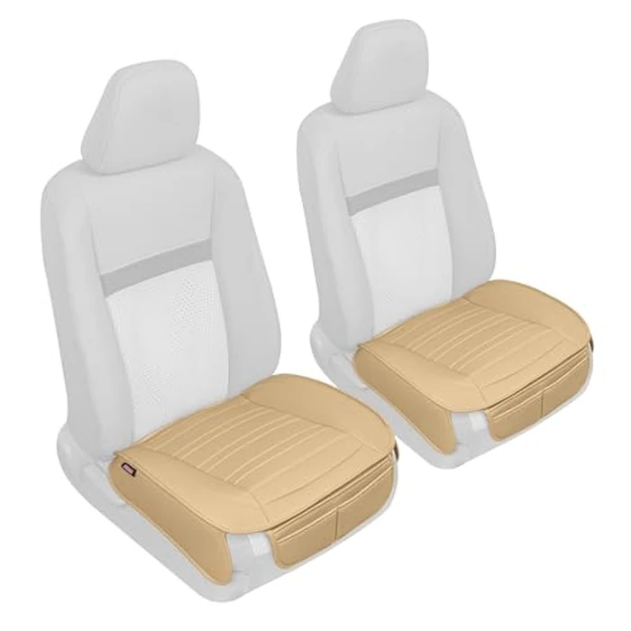 Motor Trend Seat Covers for Cars Trucks SUV, Faux Leather Beige Padded Seat Covers with Storage Pockets, Premium Interior Car Seat Cover, 2 x Front Seat Covers by Motor Trend - Image 1