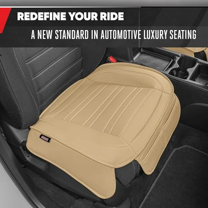 Motor Trend Seat Covers for Cars Trucks SUV, Faux Leather Beige Padded Seat Covers with Storage Pockets, Premium Interior Car Seat Cover, 2 x Front Seat Covers by Motor Trend - Image 3