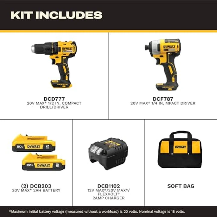 DEWALT 20V MAX Cordless Drill and Impact Driver, Power Drill Brushless 2-Tool Power Tool Combo Kit, Includes 2 Batteries, Charger and Bag (DCK277D2) by DEWALT - Image 3