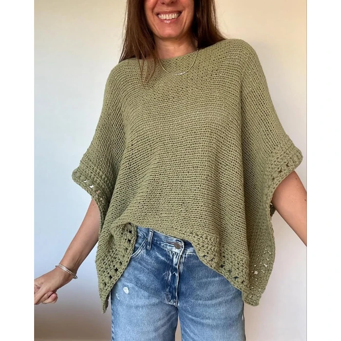 CHICME Women's Knit Tops 3/4 Batwing Sleeve Tops for Women Hollow-Out Pattern Edges Crochet Top Casual Women's Pullover Sweaters Green-L by CHICME - Image 4