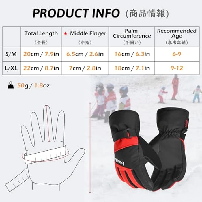 TRIWONDER Kids Ski Gloves Touchscreen Winter Snow Sports Gloves for Boys Girls Cold Weather Warm Mittens (Black&Red, L/XL (9-12 Years Old)) by TRIWONDER - Image 2