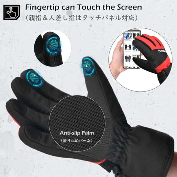 TRIWONDER Kids Ski Gloves Touchscreen Winter Snow Sports Gloves for Boys Girls Cold Weather Warm Mittens (Black&Red, L/XL (9-12 Years Old)) by TRIWONDER - Image 4