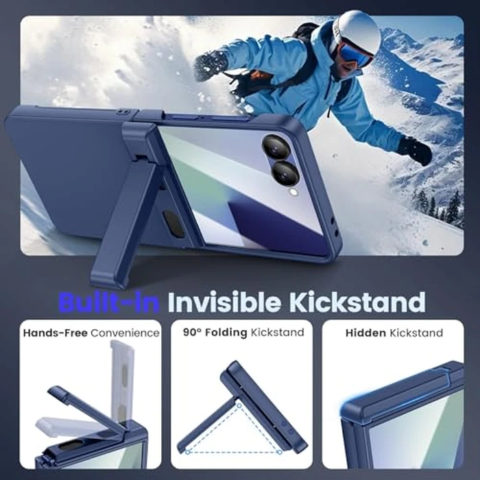 VEGO for Z Flip 7 Case with Screen Protector & Belt Clip [Hinge Protection & Foldable Kickstand] Hard PC Cover Shockproof Anti-Drop & Support Wireless Charing Case for Samsung Galaxy Z Flip 7-Blue by VEGO - Image 4