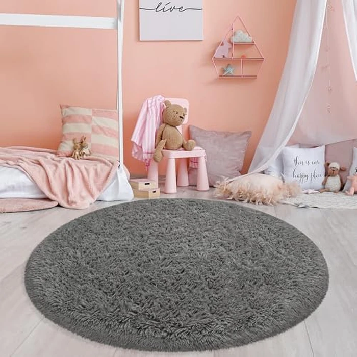 Fixseed Grey Rug 3x3 Ft Small Round Fluffy Rug for Bedroom Shaggy Circle Rug Soft Furry Carpet for Teen's Room Aesthetic Décor Circular Rug for Baby Nursery Dorm Living Room Playroom Home Decor by Fixseed - Image 3