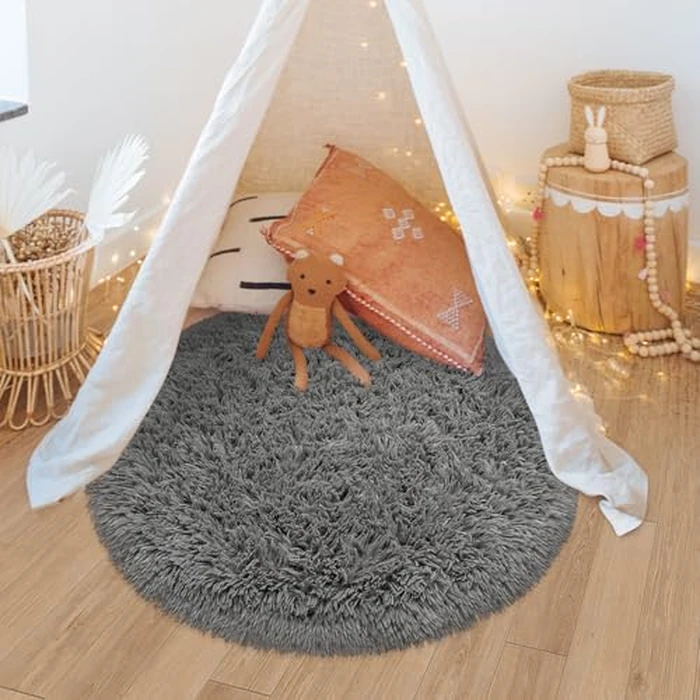 Fixseed Grey Rug 3x3 Ft Small Round Fluffy Rug for Bedroom Shaggy Circle Rug Soft Furry Carpet for Teen's Room Aesthetic Décor Circular Rug for Baby Nursery Dorm Living Room Playroom Home Decor by Fixseed - Image 4