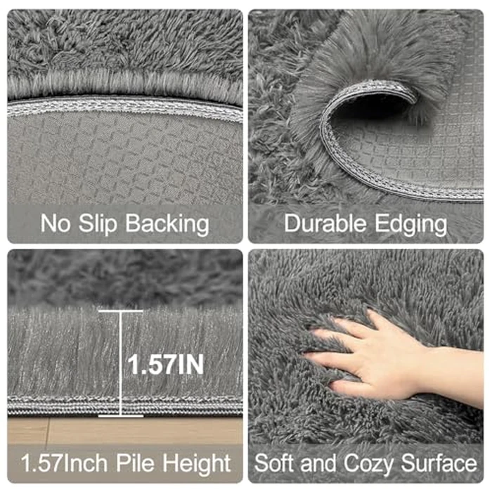 Fixseed Grey Rug 3x3 Ft Small Round Fluffy Rug for Bedroom Shaggy Circle Rug Soft Furry Carpet for Teen's Room Aesthetic Décor Circular Rug for Baby Nursery Dorm Living Room Playroom Home Decor by Fixseed - Image 6